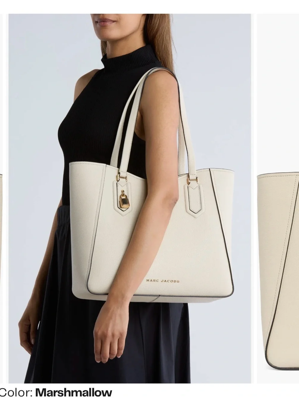 Marc Jacobs Pebbled Leather Cream Tote with Gold Hardware
